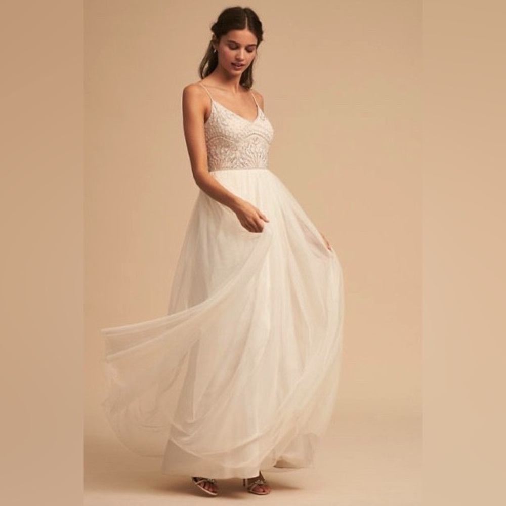 NWT Adrianna Papell for BHLDN Violetta Beaded White Dress Sz 0